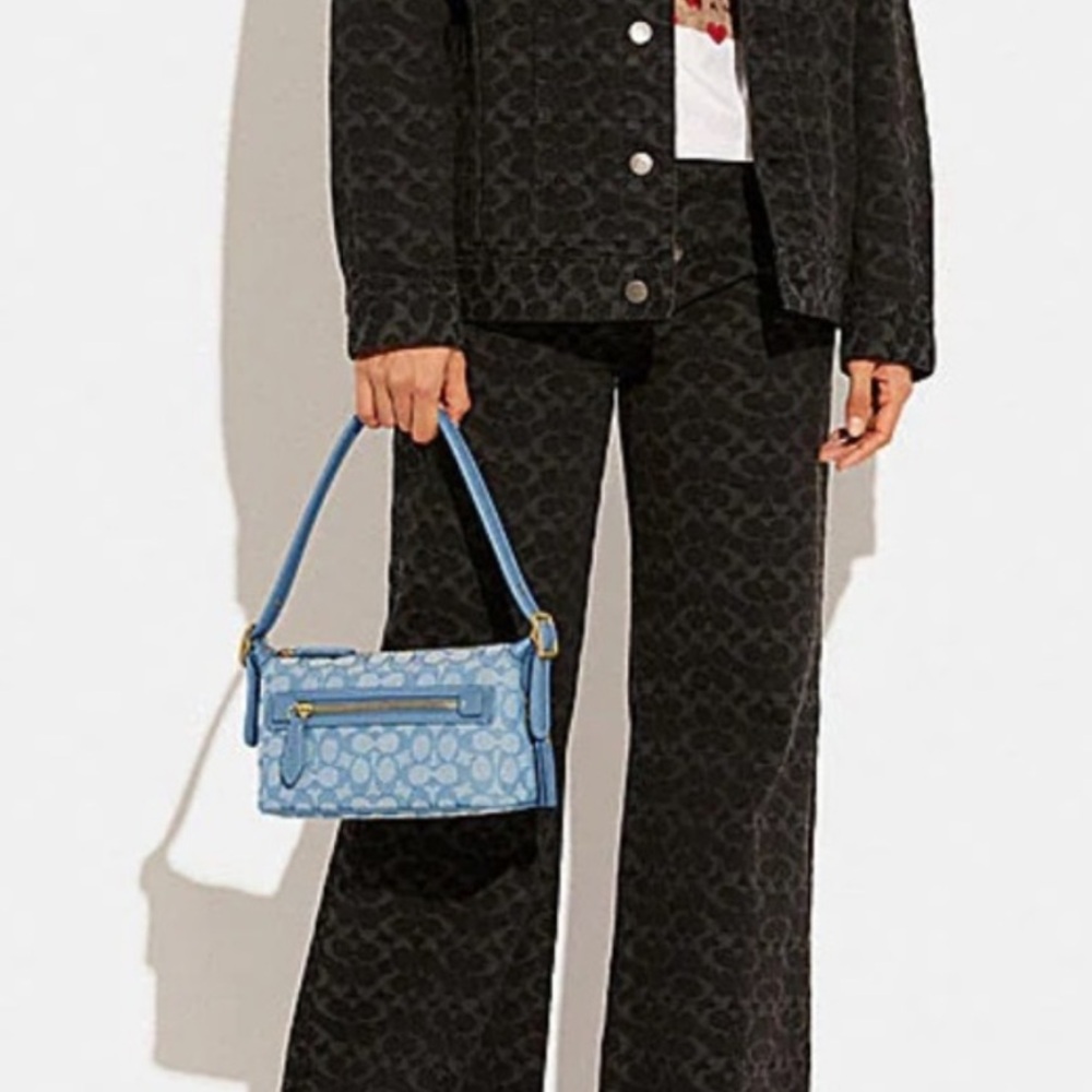 Coach 🩵 Demi Re-Edition 2003 Blue Jacquard Shoulder Bag - Picture 4 of 13